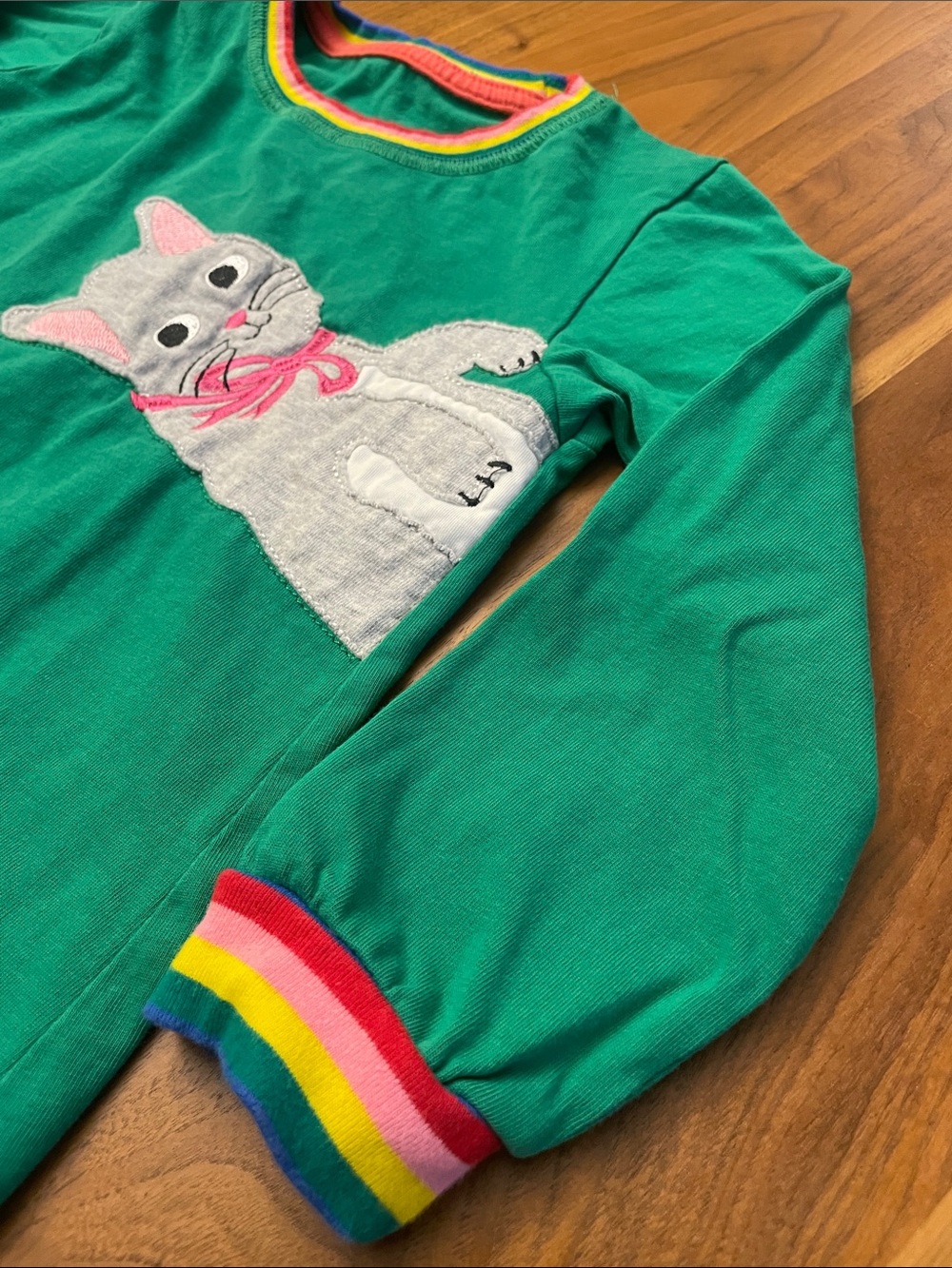 Girls Green Cat Appliqué Long Sleeve Dress - Picture 4 of 5
